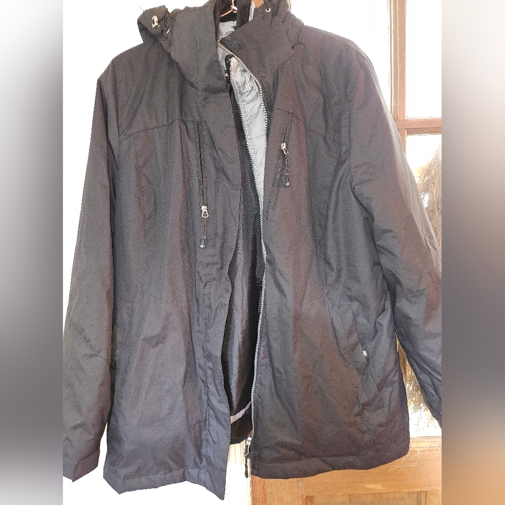 Ladies ZeroXposure Black Hooded Parka Coat Wit‎ Detachable Inside Coat